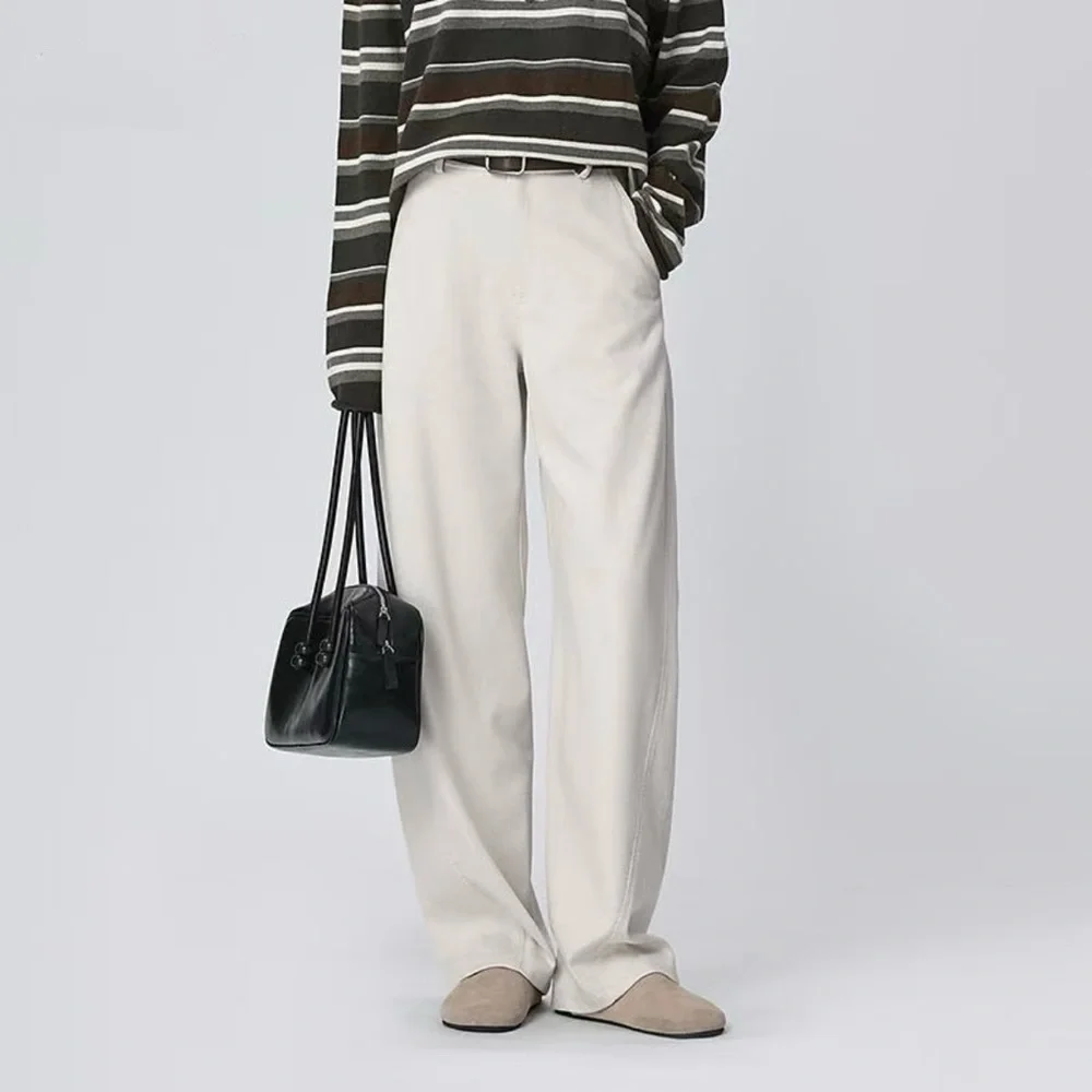 OuXiaoCang Dusty White High Waisted Barrel Leg Trousers Minimalist Chic Pants S